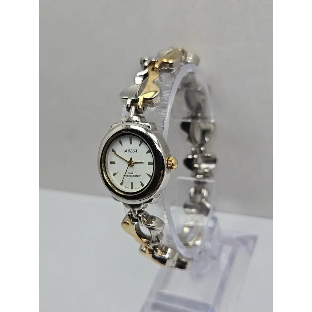 Womens Vintage Ablux Butterfly Bracelet Watch Gold Silver Two Tone New Battery